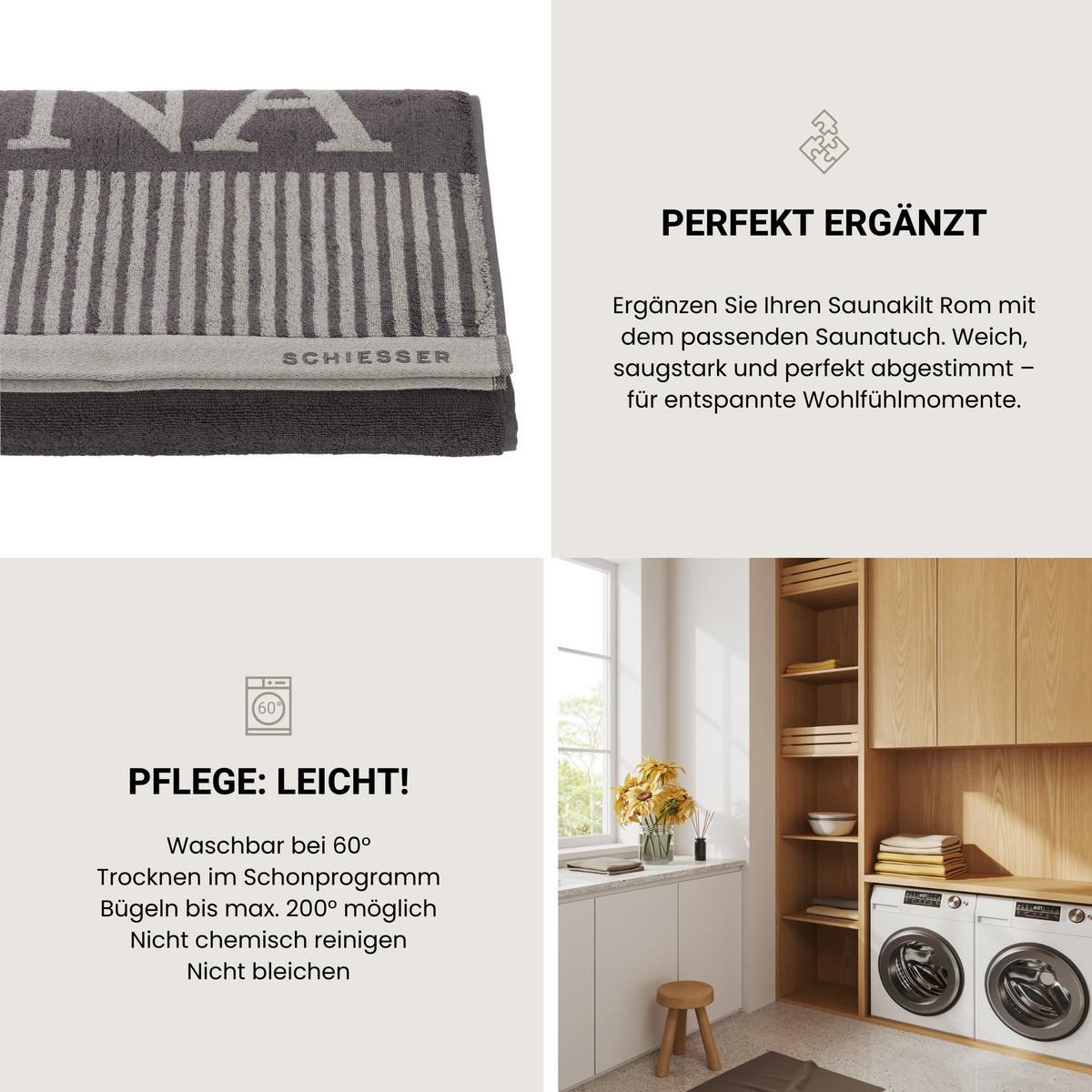 SAUNAKILT Rom Herren - 46-54 - Hellgrau - Hellgrau, Textil (55/150cm) - SCHIESSER