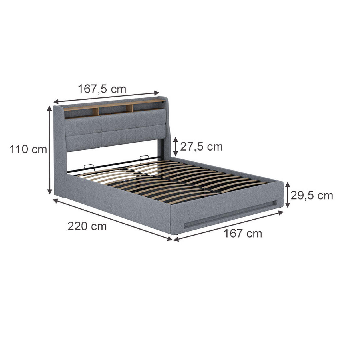 ČALOUNĚNÁ POSTEL Christin Šedá/dubová - šedá, kompozitní dřevo - VitaliSpa