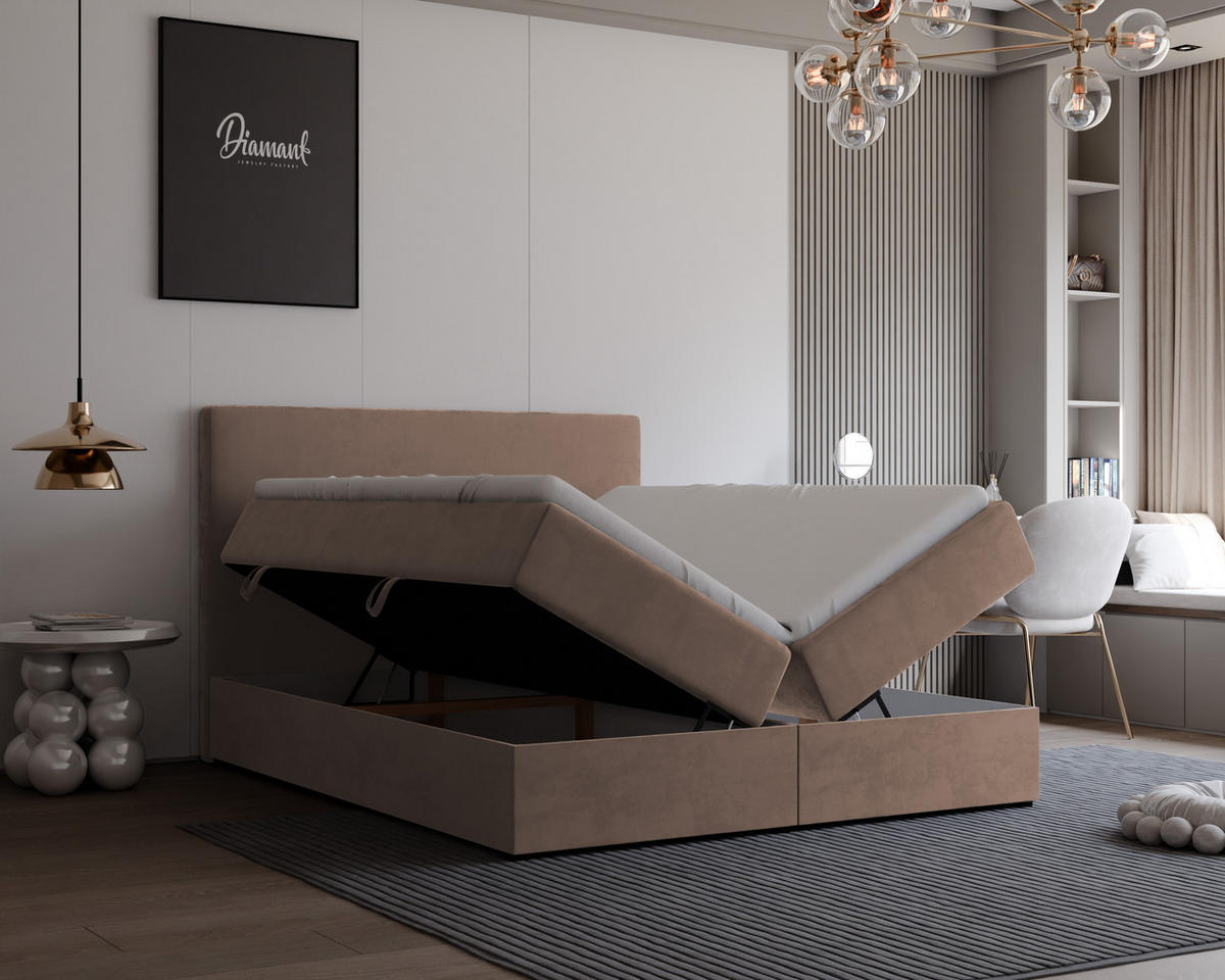 BOXBETT GIULIA 160/200 cm mit Matratze und Topper, Hellbraun - Hellbraun, Textil (160/200cm) - Idohome