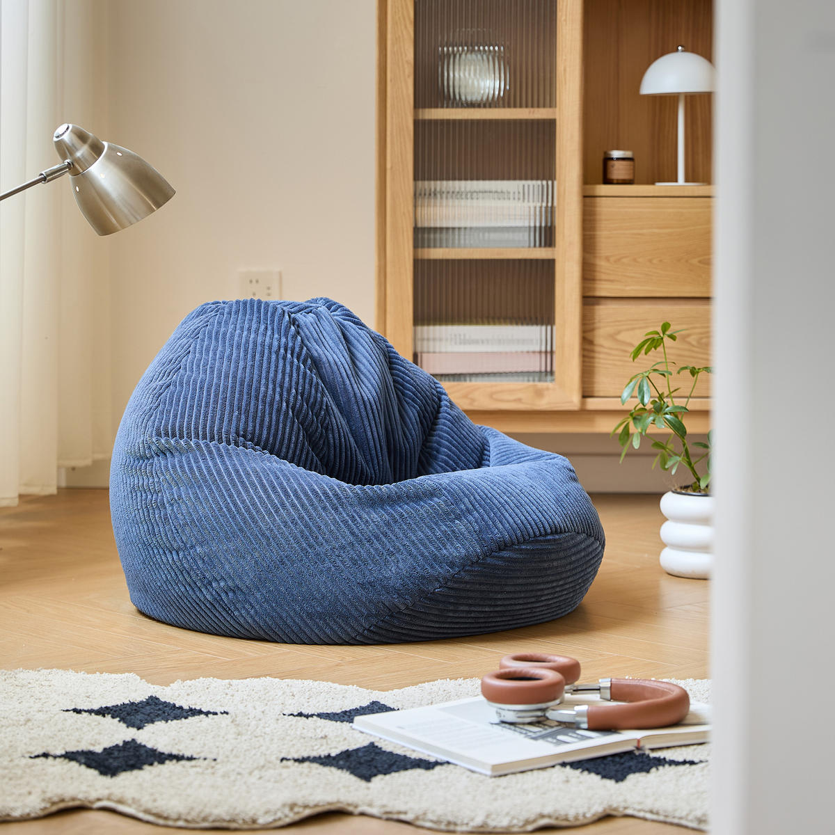 POUF kord Blau - Blau, Textil (85/50/85cm) - Nordlys
