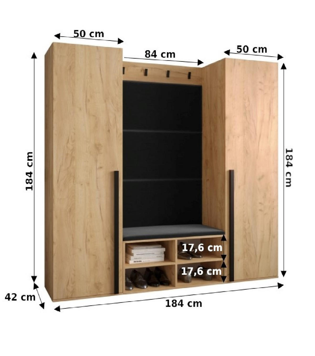 GARDEROBEN-SET 184/184/42 - Schwarz/Weiß, Holz/Kunststoff (184/184/42cm) - MÖBEL KRYSPOL