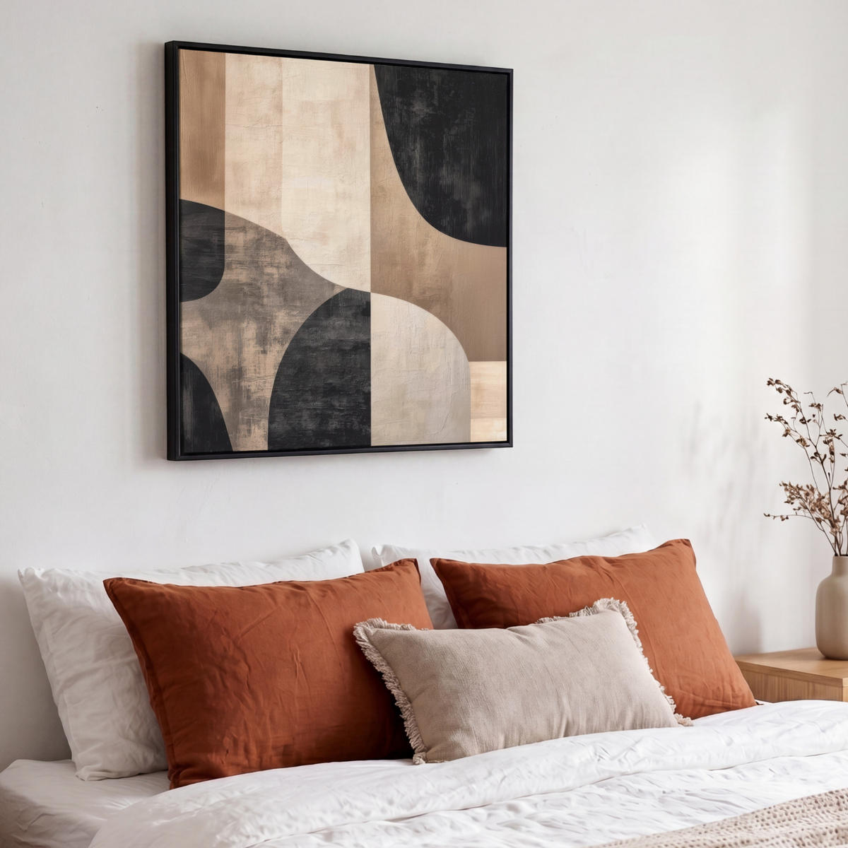LEINWAND Bilder mit Rahmen - Abstrakt - Flugzeuge - Schwarz - Rund - 50x50 - Beige, Textil (50/50cm) - MuchoWow