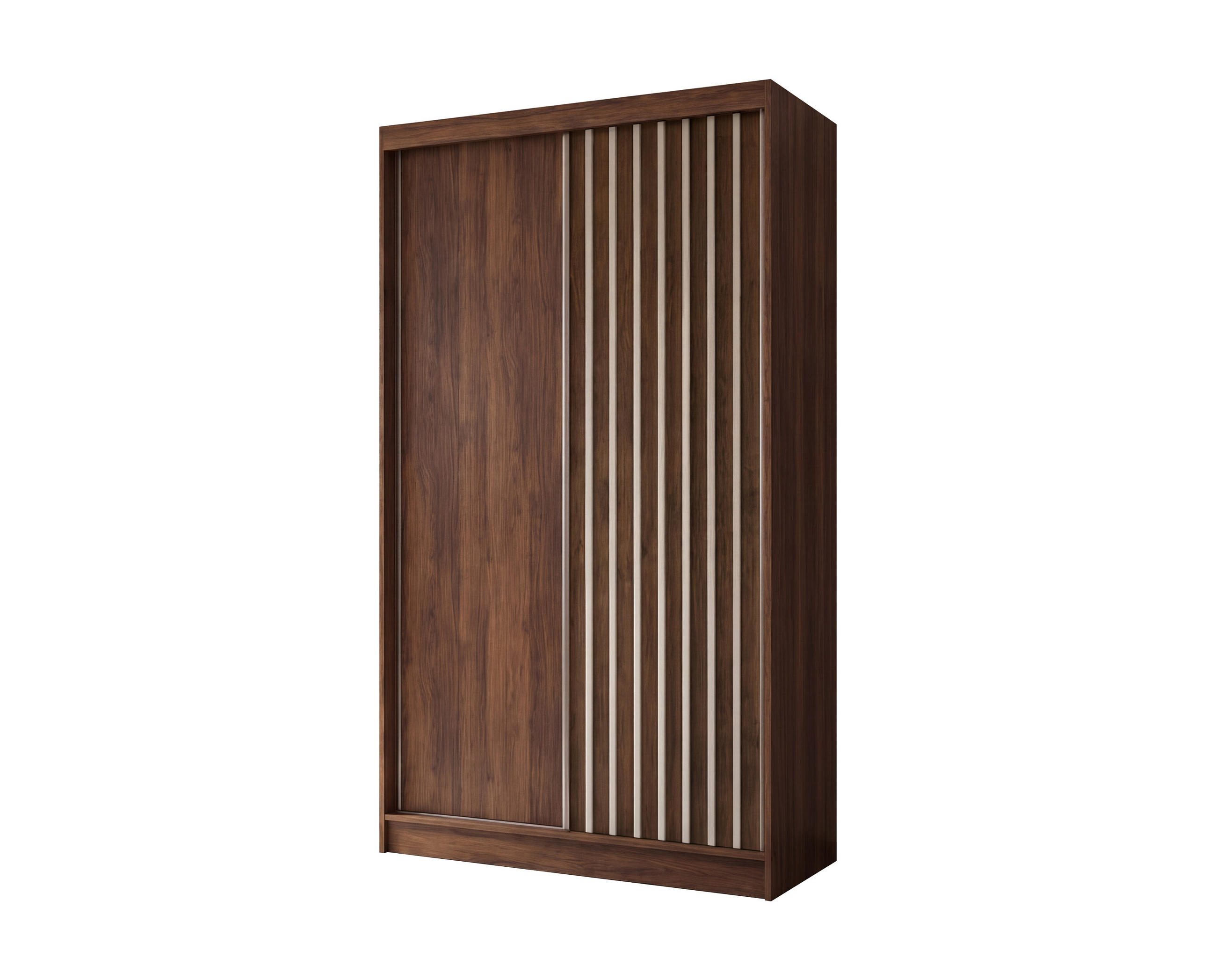 SCHWEBETÜRENSCHRANK Erika 120 cm mit Lamellen ohne Spiegel 2-türig, Nuss Warmia, weiß - Dunkelbraun/Weiß, Kunststoff (120/216/51cm) - Margaret Hadas24