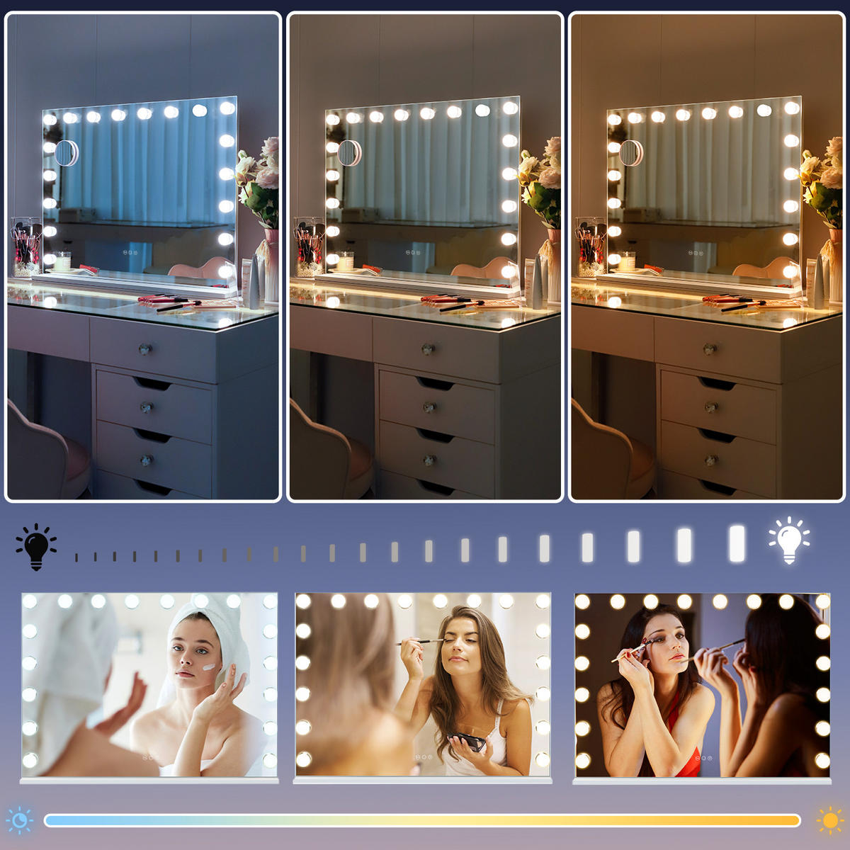 SCHMINKSPIEGEL mit LED-Beleuchtung und RGB-Hintergrundbeleuchtung weiß 80/58 cm - Weiß, Metall (80/58/3cm) - VANITII