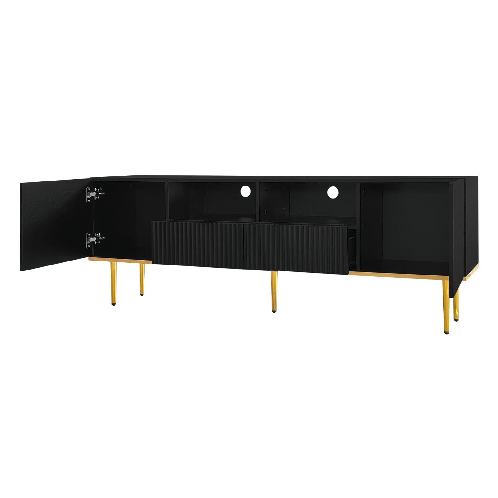 TV Lowboard 165x36x55 cm, 2 Türen, 2 Schubladen, Schwarz - Schwarz, Holz (165/55/36cm)
