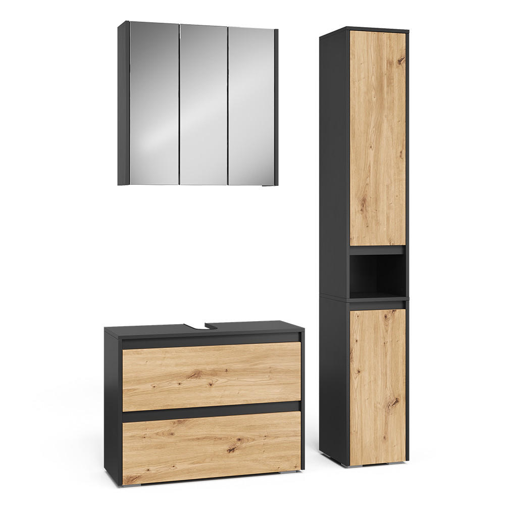 BADMÖBEL-SET Majest Anthrazit/Artisan 3 Teile - Anthrazit/Hellgrau, Holzwerkstoff (80.1/62/30.1cm) - Vicco