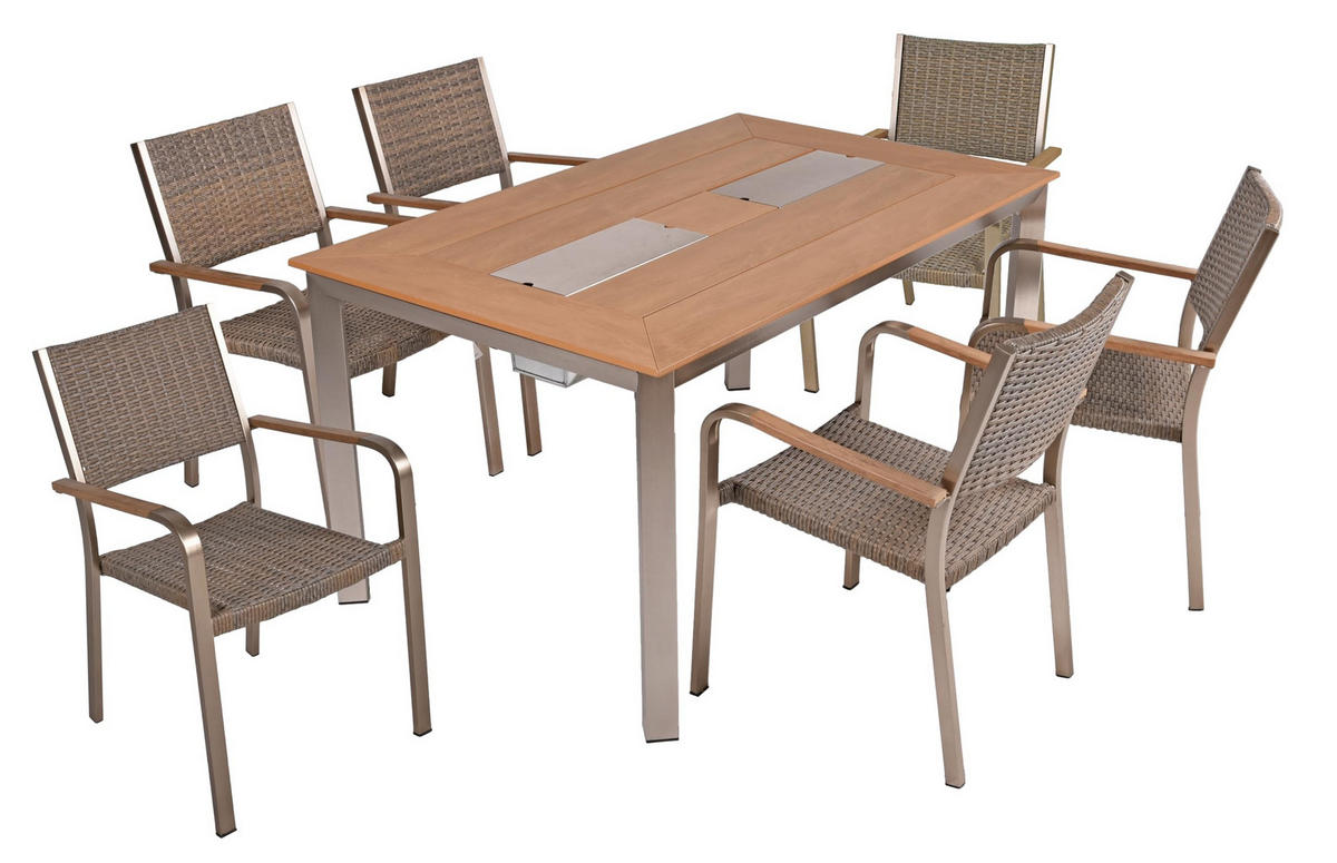 GARTENMÖBEL Set Fiona 7-teilig Gartenmöbel-Set - Braun, Kunststoff - DELUKE