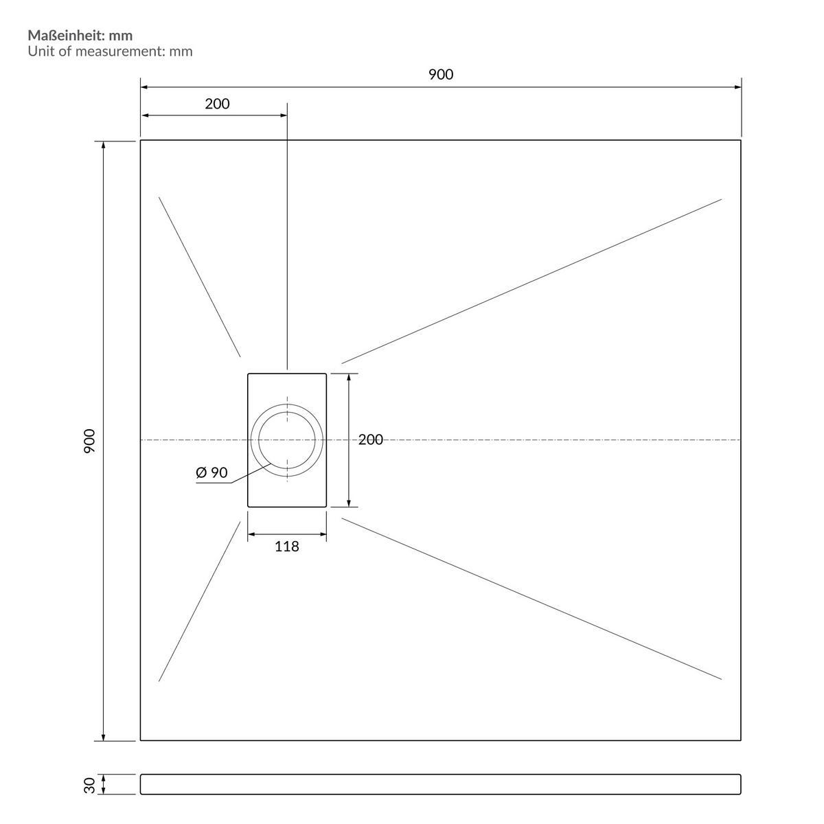 SPRCHOVÁ VANICKÁ 90x90 cm černá s odtokovou sadou z SMC - černá, plast (90/3/90cm) - LuxeBath