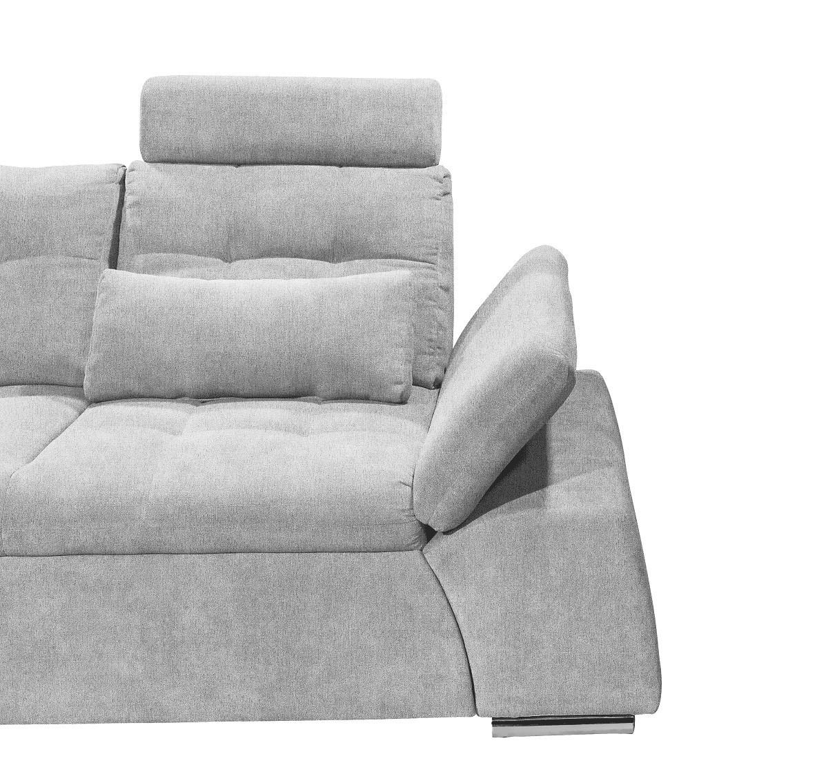 ECKSOFA mit Schlaffunktion, verstellbare Armlehne und Kopfstützen - Chromfarben/Hellgrau, Textil (260/219cm) - ed exciting design