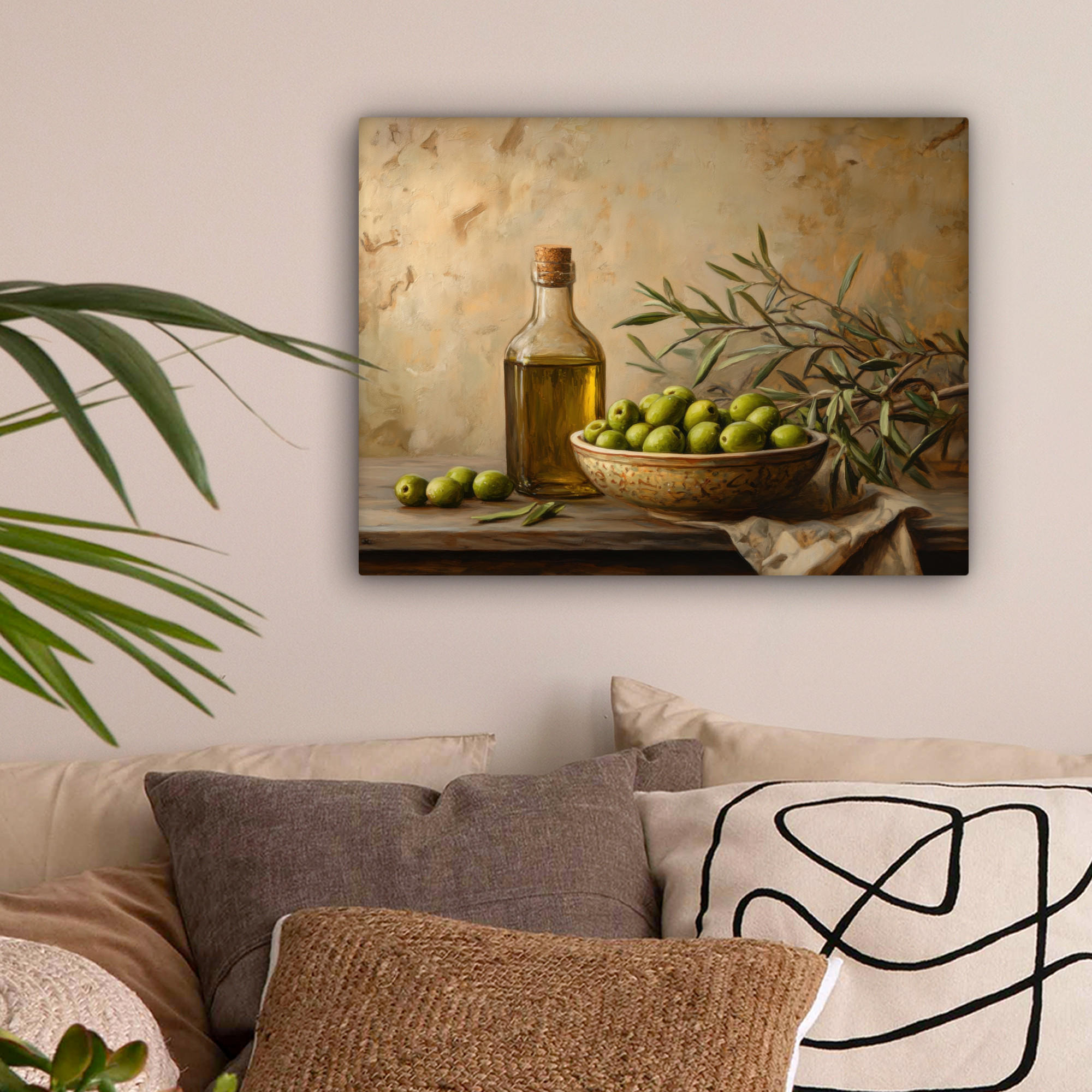 LEINWANDBILD Oliven - Stilleben - Vintage 40x30 cm - Olivgrün, Textil (40/30cm) - MuchoWow