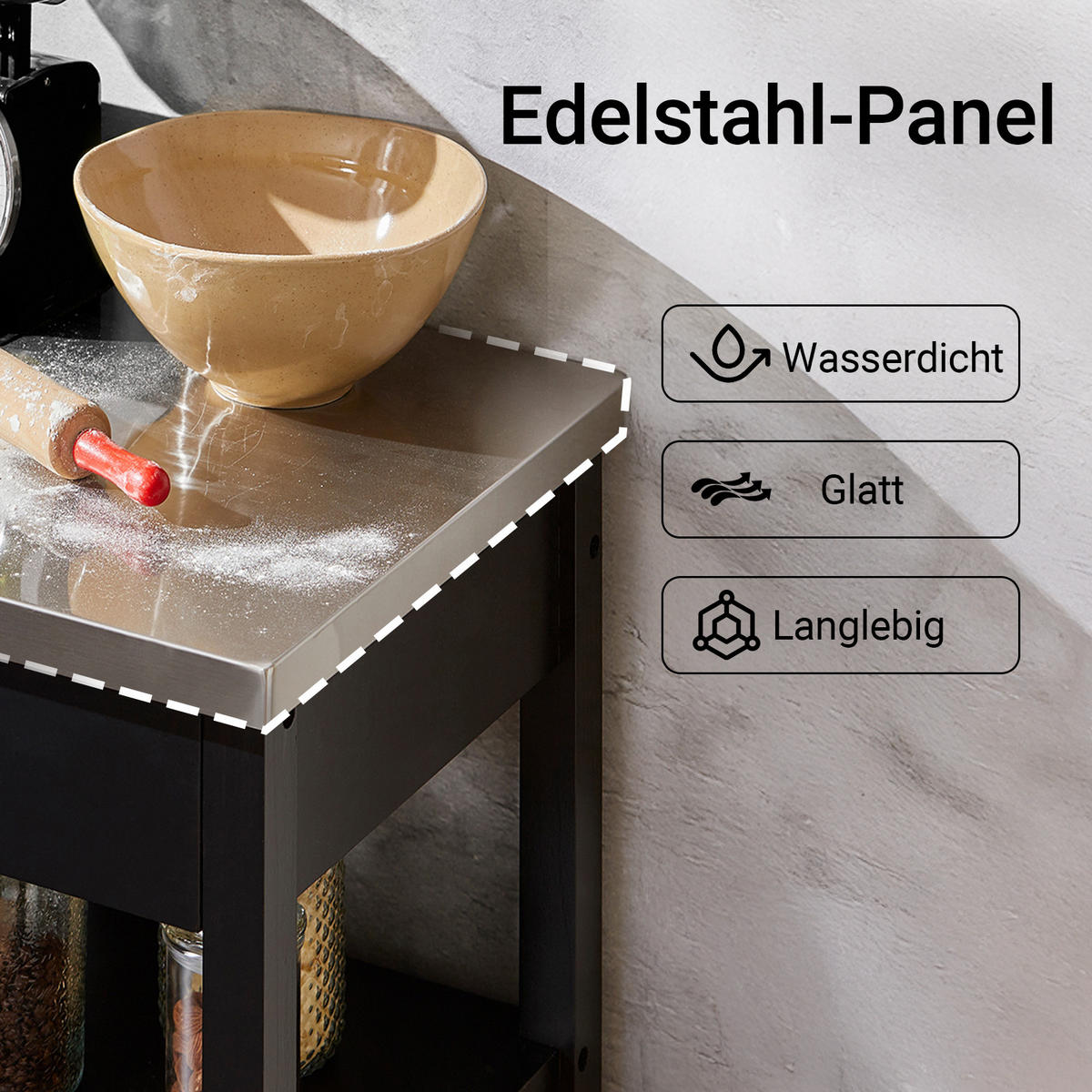 KÜCHENWAGEN Schwarz - Schwarz, Holzwerkstoff (60/90/45cm) - SoBuy