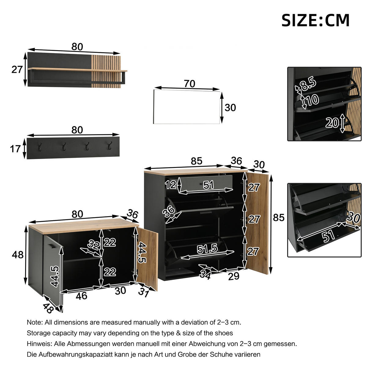 SCHUHSCHRANK aus Spanplatte 85x36x85cm in Natur mit Klapptüren - Naturfarben, Holzwerkstoff (85/85/36cm) - Modfu