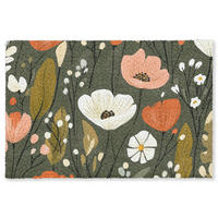 FUSSMATTE Blumen - Illustration - Grün Flurteppich 180x120 cm - Dunkelgrün, Kunststoff (180/120cm) - MuchoWow