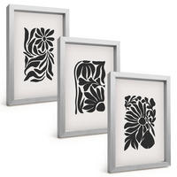 BILDER SET 3er Set - 20x30 cm Silberner Rahmen - Abstrakte Pflanzenmuster - Silberfarben, Kunststoff (20/30cm) - TULUP