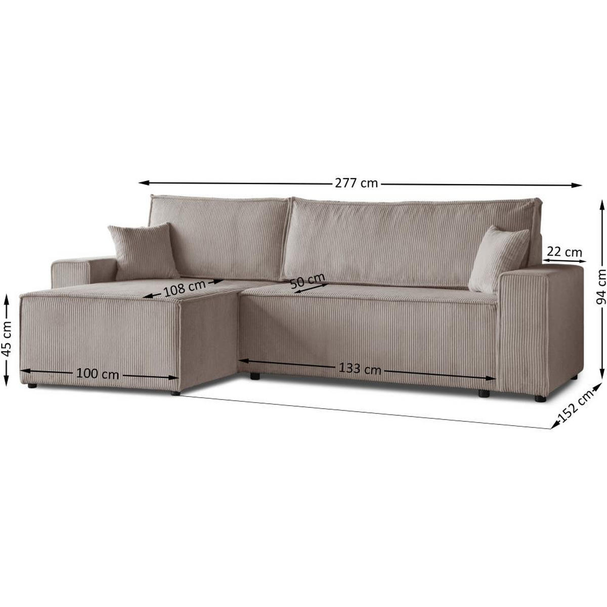 ECKSCHLAFSOFA mit Schlaffunktion Hektor cappuccino - Schwarz/Cappuccino, Kunststoff/Textil (277/152cm) - Beautysofa