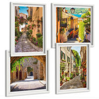 BILDER SET 4er Set - 50x50 cm & 40x60 cm Weißer Rahmen - Italienische Straßen, Blumen, Architektur - Weiß, Kunststoff (50/50cm) - TULUP