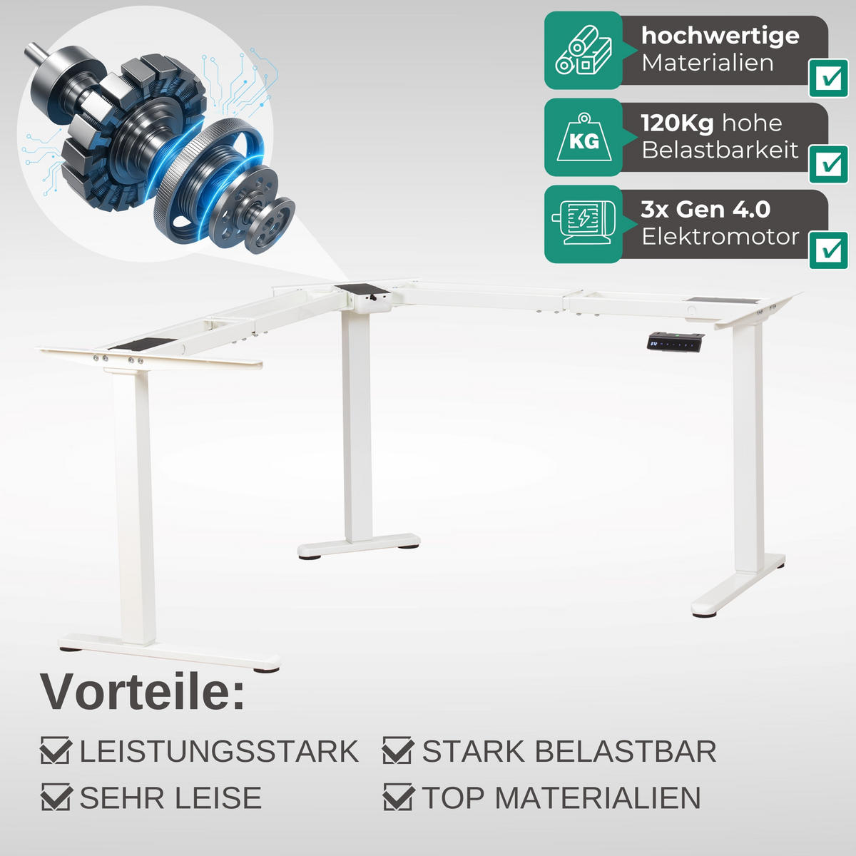 ECK TISCHGESTELL HÖHENVERSTELLBAR Lift L7 weiss - Weiß, Metall (68/180/118cm) - Albatros