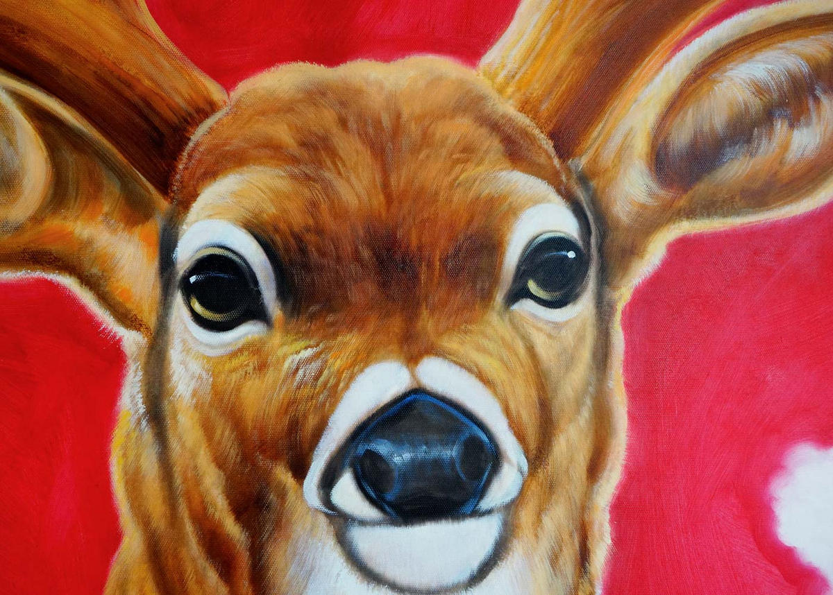 ÖLGEMÄLDE HIRSCH HANDGEMALT Mehrfarbig - Multicolor, Textil (100/100cm) - MCW