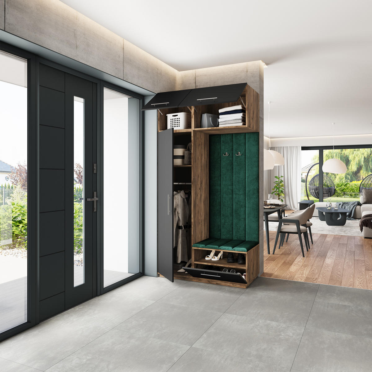 GARDEROBENSCHRANK REMA 120/240/60 cm Modern Garderobe-Set Eiche Lefkas - Eichefarben/Schwarz, Holzwerkstoff (120/240/60cm) - MASSENO