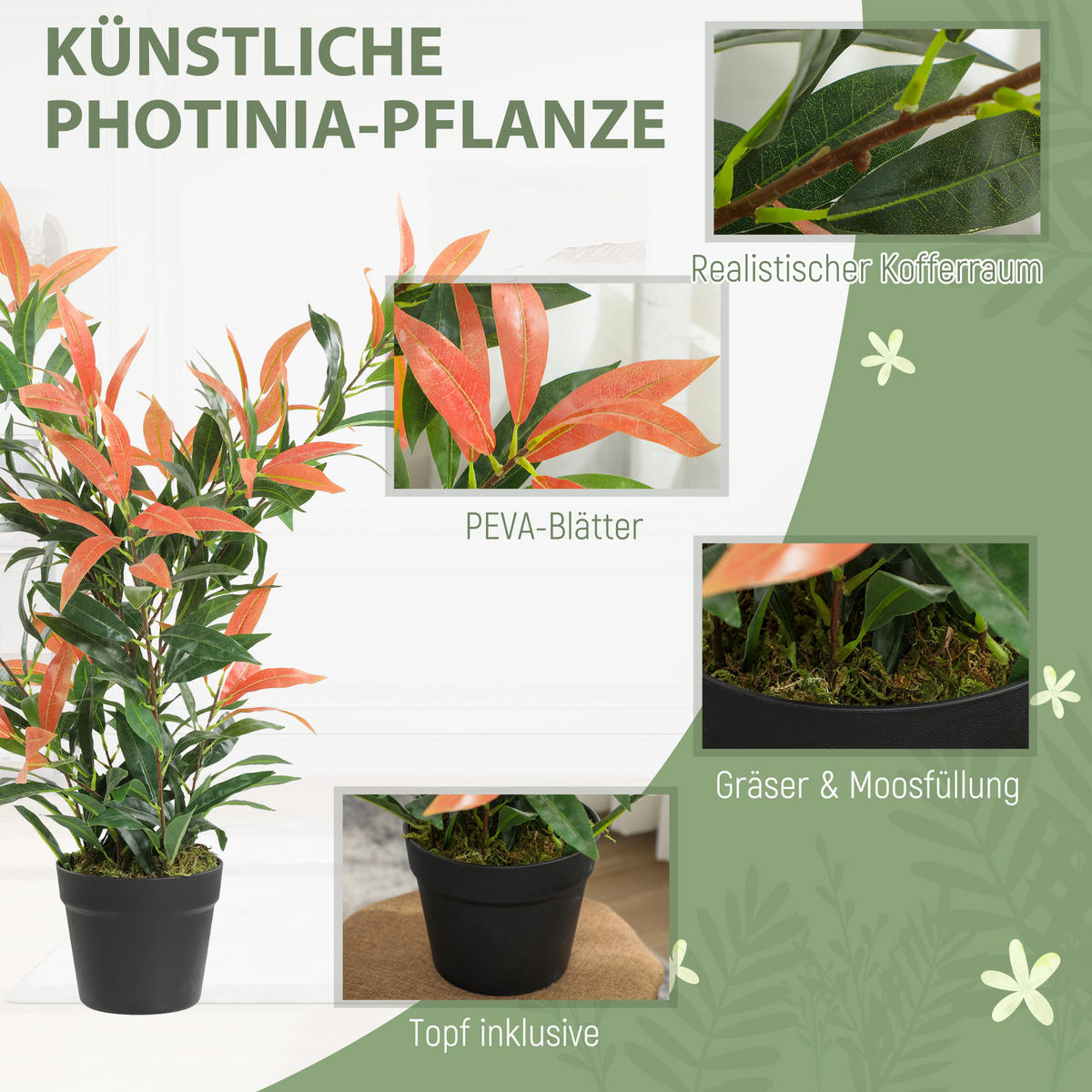 KÜNSTLICHE Pflanzen Rot 45.0/45.0/90.0cm - Rot, Kunststoff (90cm)