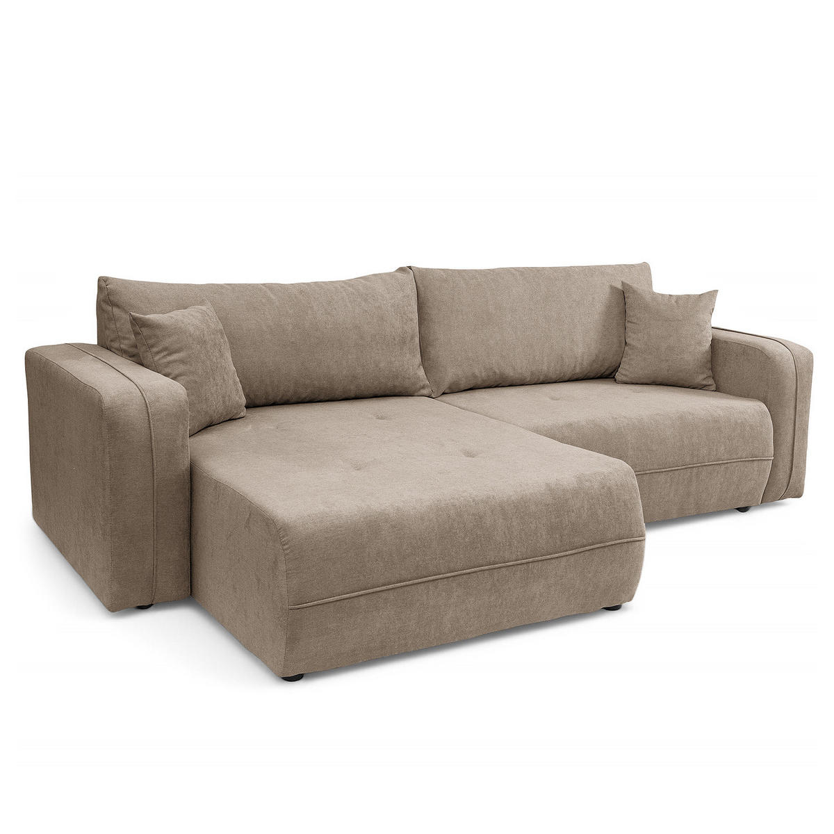 ECKSOFA mit Schlaffunktion - 244 cm - Schwarz/Cappuccino, Kunststoff/Textil (244/145cm) - home24