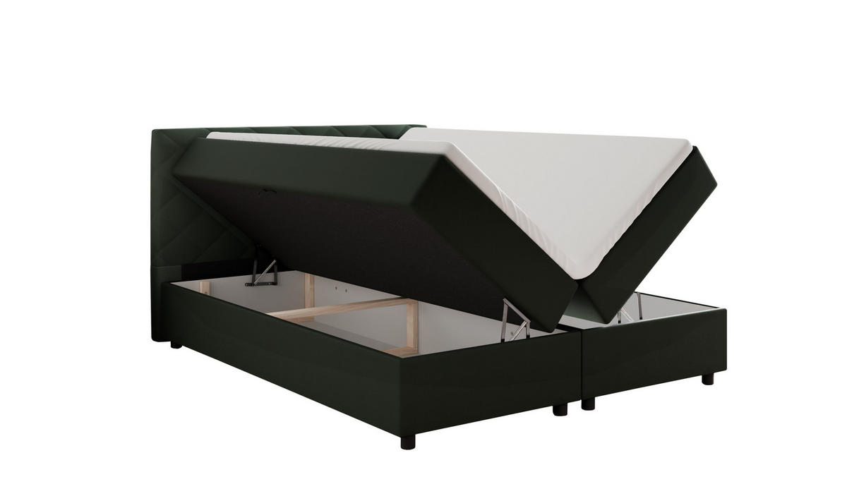 BOXBETT Diamaro 160x200 cm mit Bettkasten und Topper - Dunkelgrün - Grün, Holz (160/200cm) - Panda Möbel