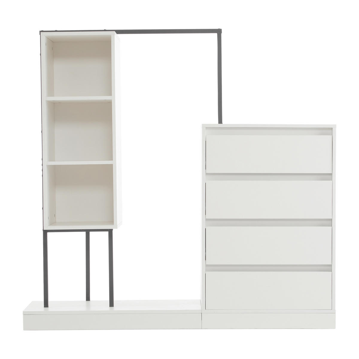 KLEIDERSCHRANK Weiß Set Sideboard Kleiderstange 140cm - Weiß, Holzwerkstoff (140/135/40cm) - FLIEKS