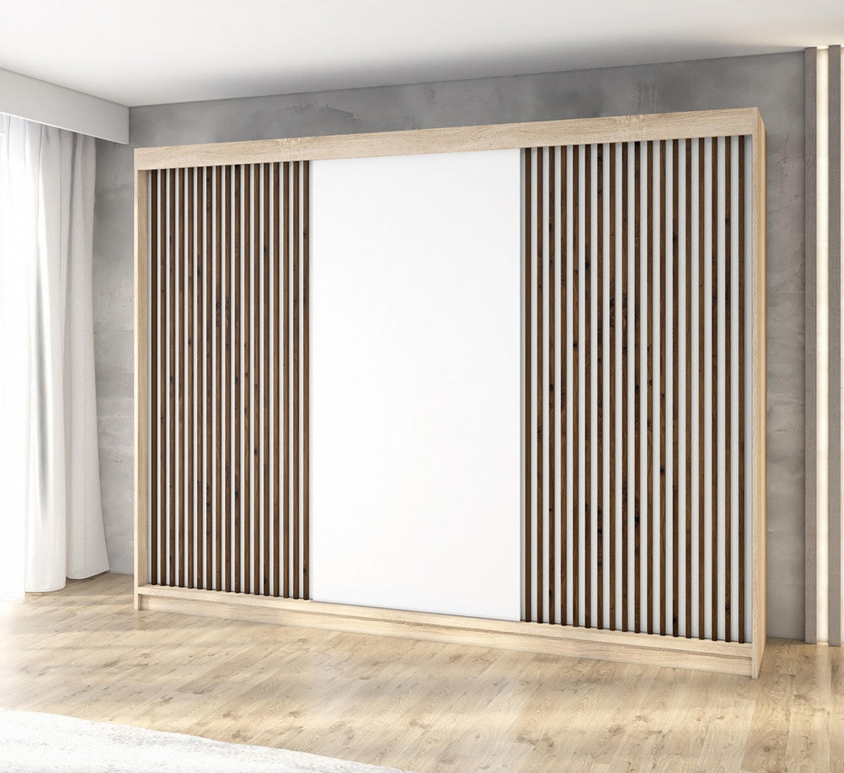 SCHWEBETÜRENSCHRANK 200 CM IOSA Farbe: Sonoma , weiß - Braun/Weiß, Holzwerkstoff (200/215/59.5cm) - A&J MöbelLand