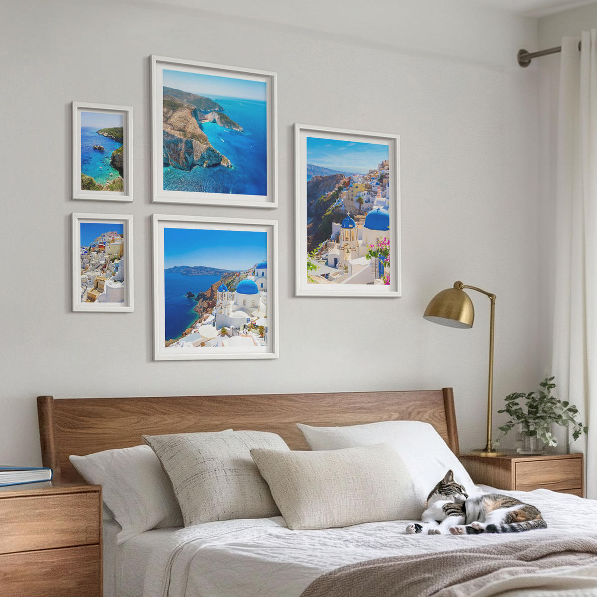 BILDER SET 5er Set - 50x50 cm & 20x30 cm & 40x60 cm Weißer Rahmen - Architekturlandschaft Oia Santorin Griechenland - Weiß, Kunststoff (40/60cm) - TULUP