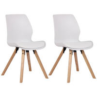 STUHL 2er Set Kunststoff weiß - Eukalyptusholzfarben/Weiß, Holz/Kunststoff (48/87/58cm) - CLP