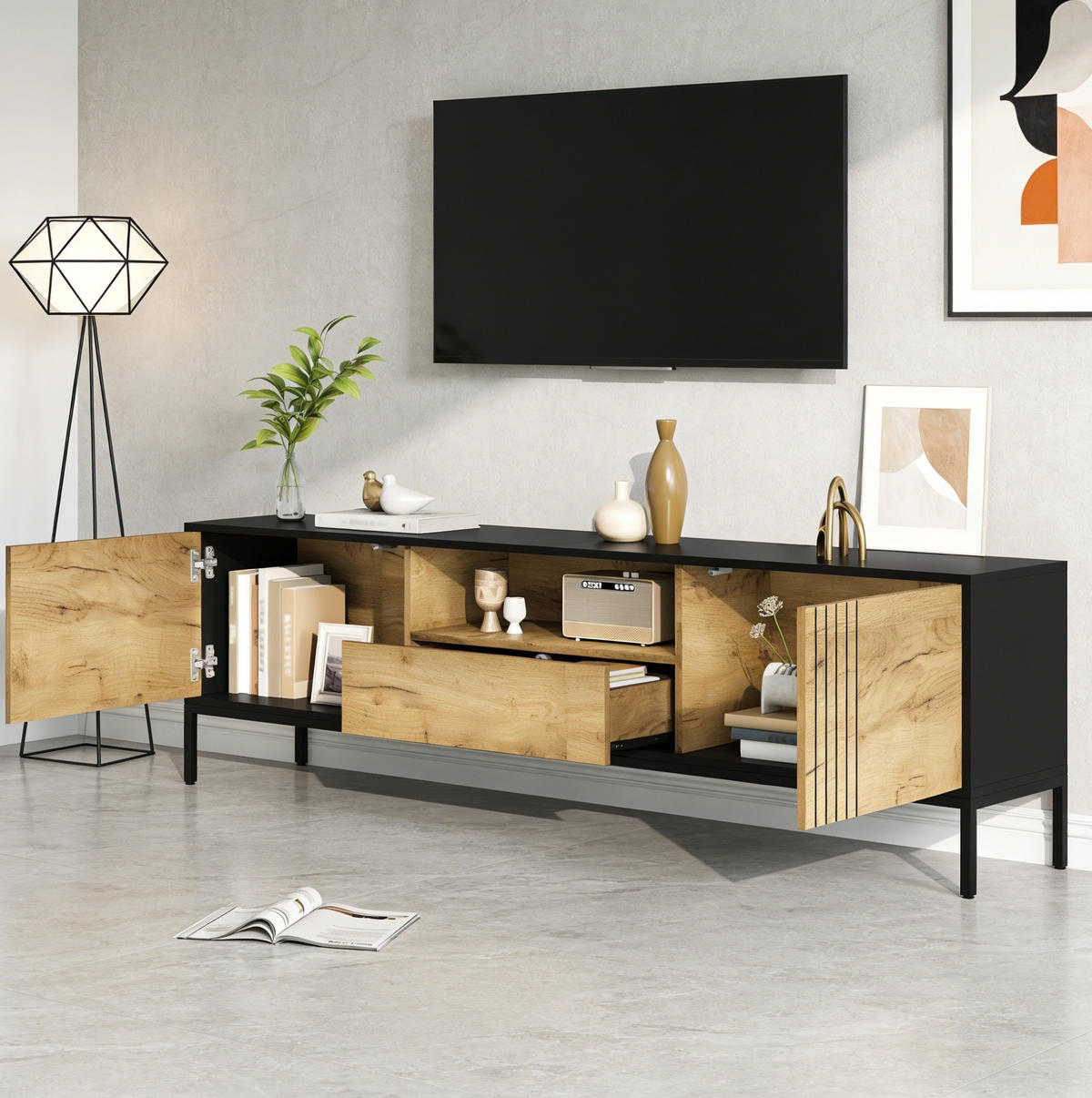 TV-ELEMENT mit 2 Türen und 1 Schublade 170 x 35 x 50 cm Oak - Braun, Holzwerkstoff (35/50/170cm) - Beauniv