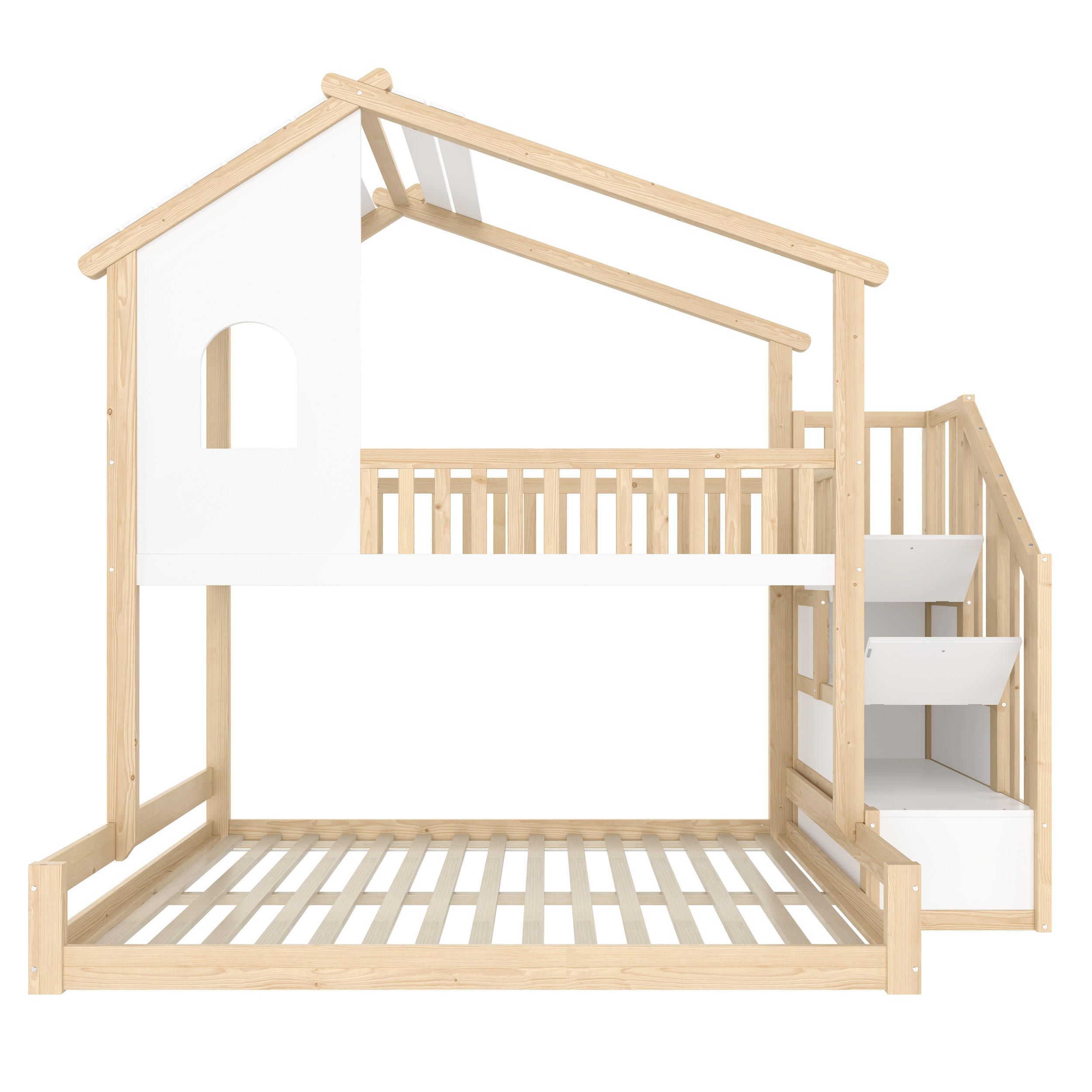 HAUSBETT Natur, Weiß - Ahornfarben/Weiß, Holz - Raumix