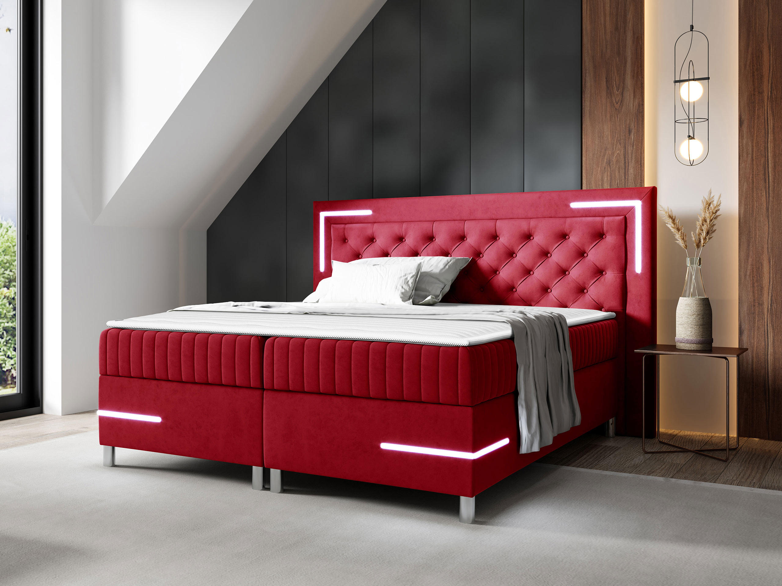 BOXBETT Tenosi 5 LED - Rot, Holz (160/200cm) - MIRJAN24