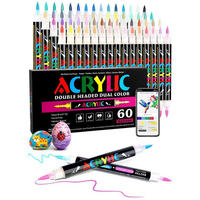 ACRYLSTIFTE Set 60 Stück mit App Doppelspitze 120 Farben - Multicolor, Kunststoff (1/1/14cm)