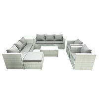 GARTENGARNITUR mit 3-SITZER SOFA,COUCHTISCH Polyrattan Hellgrau-Mix 9-Sitzer - Hellgrau/Grau, Glas/Kunststoff - Fimous