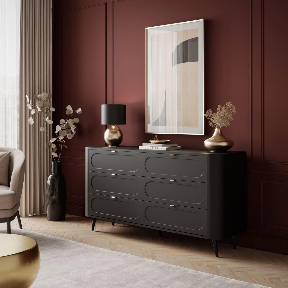 KOMMODE SHADOW II 6S mit Schubladen - Schwarz, Holzwerkstoff (138/73/40cm) - Lookway