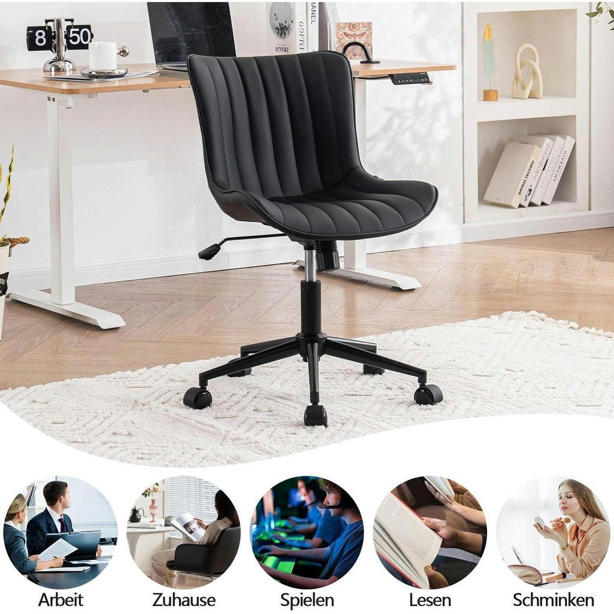 BÜROSTUHL ergonomisch mit PU-Leder, schwarz - Schwarz, Kunststoff (53/93/46cm)