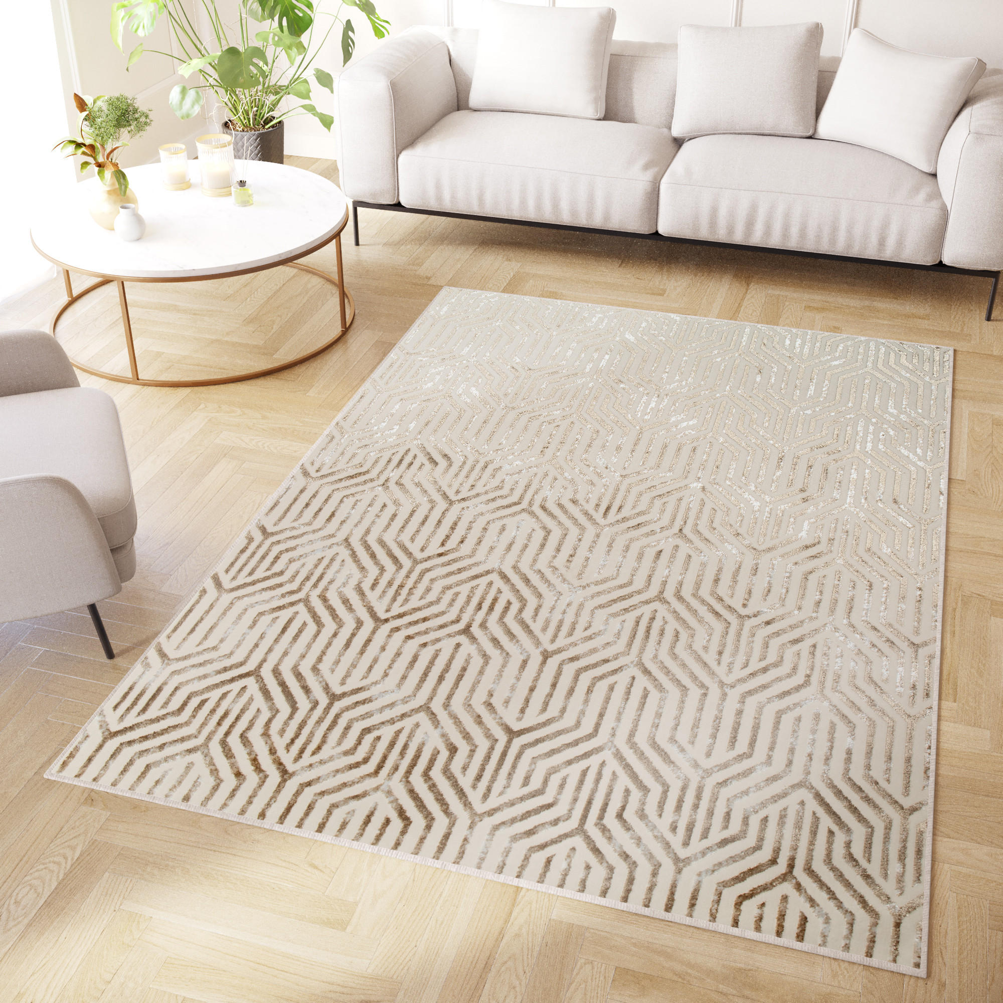 TEPPICH CRYSTAL Creme Braun 180/250 cm - Creme/Braun, Textil (180/250cm) - Tapiso