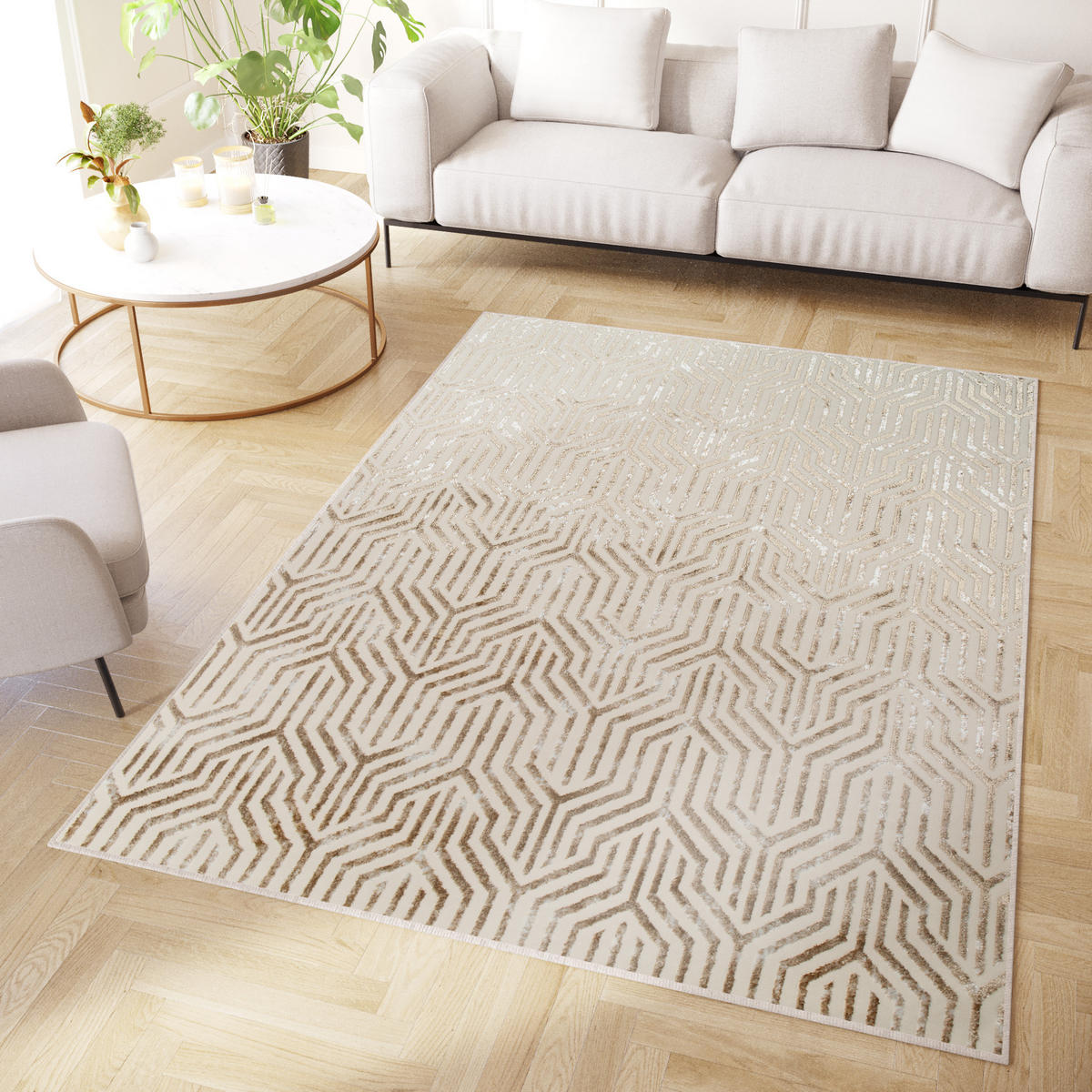 TEPPICH CRYSTAL Creme Braun 180/250 cm - Creme/Braun, Textil (180/250cm) - Tapiso
