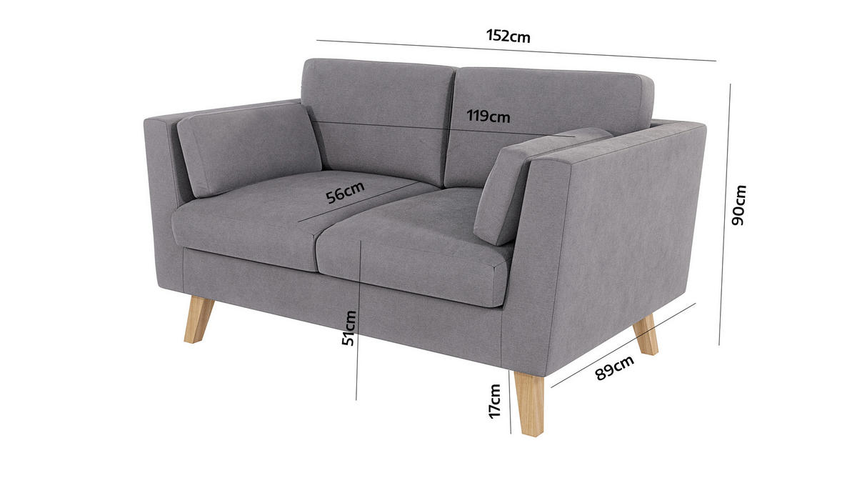 2-SITZER-SOFA Mario Grau Microfaser - Hellbraun/Grau, Holz/Buchenholz (152/90/89cm) - S-Style Möbel