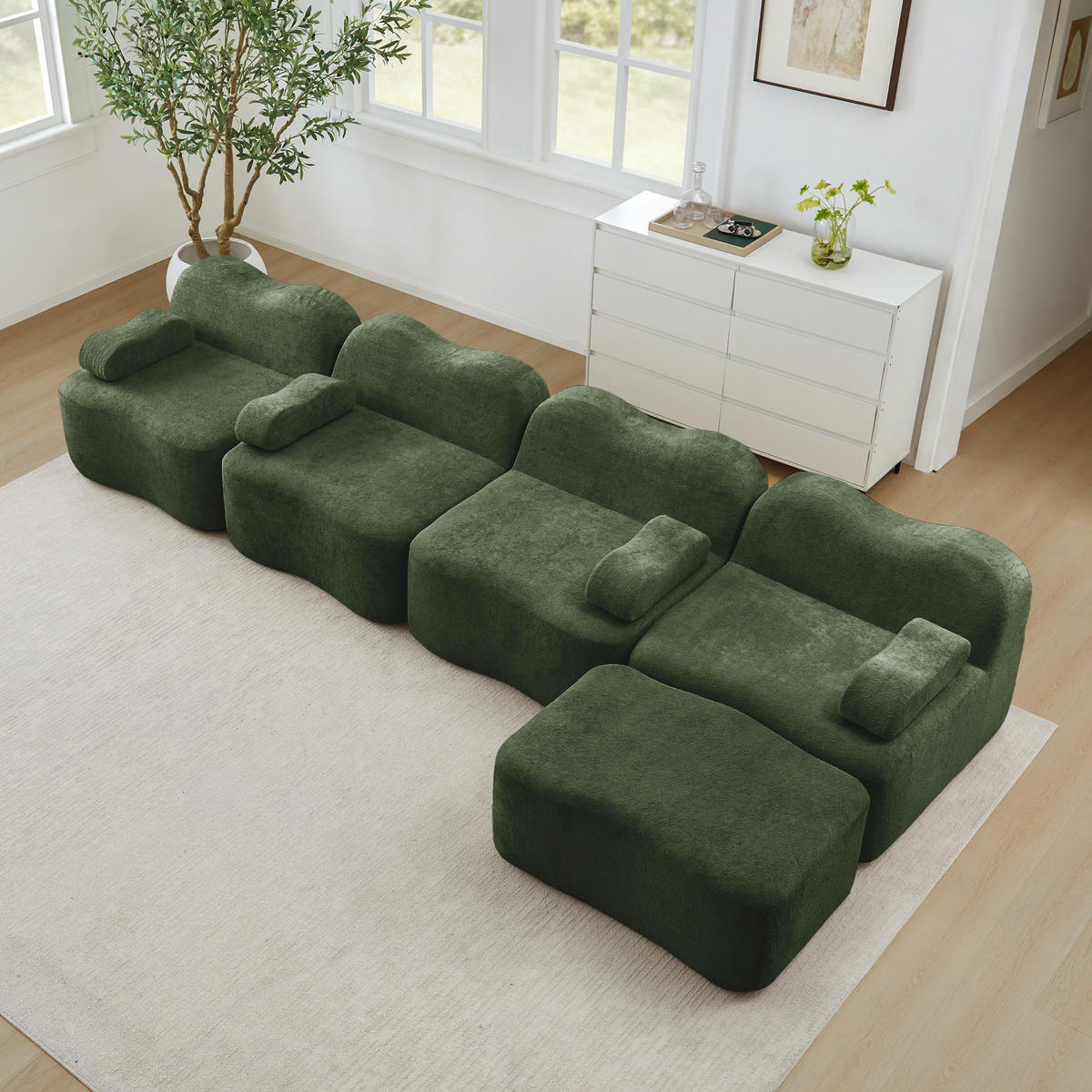 4-SITZER ECKSOFA Samt Grün mit Hocker - Grün, Textil (384/167cm) - WISHDOR
