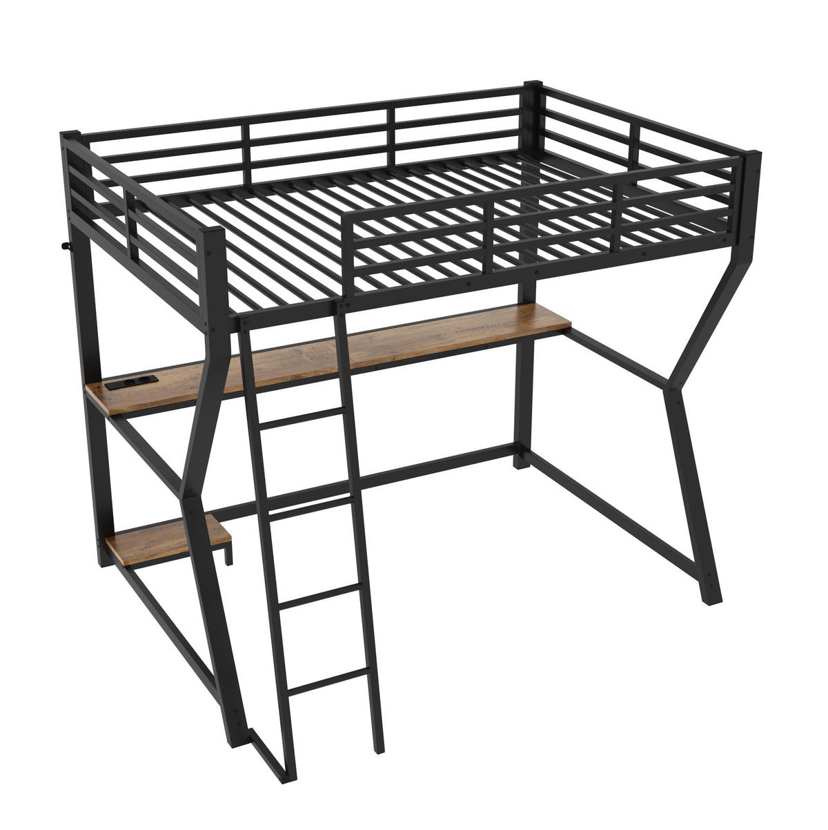 HOCHBETT 90/200 cm mit LED-Beleuchtung, Schreibtisch und USB-Anschluss - Schwarz, Metall (90/200cm) - Flora Grace