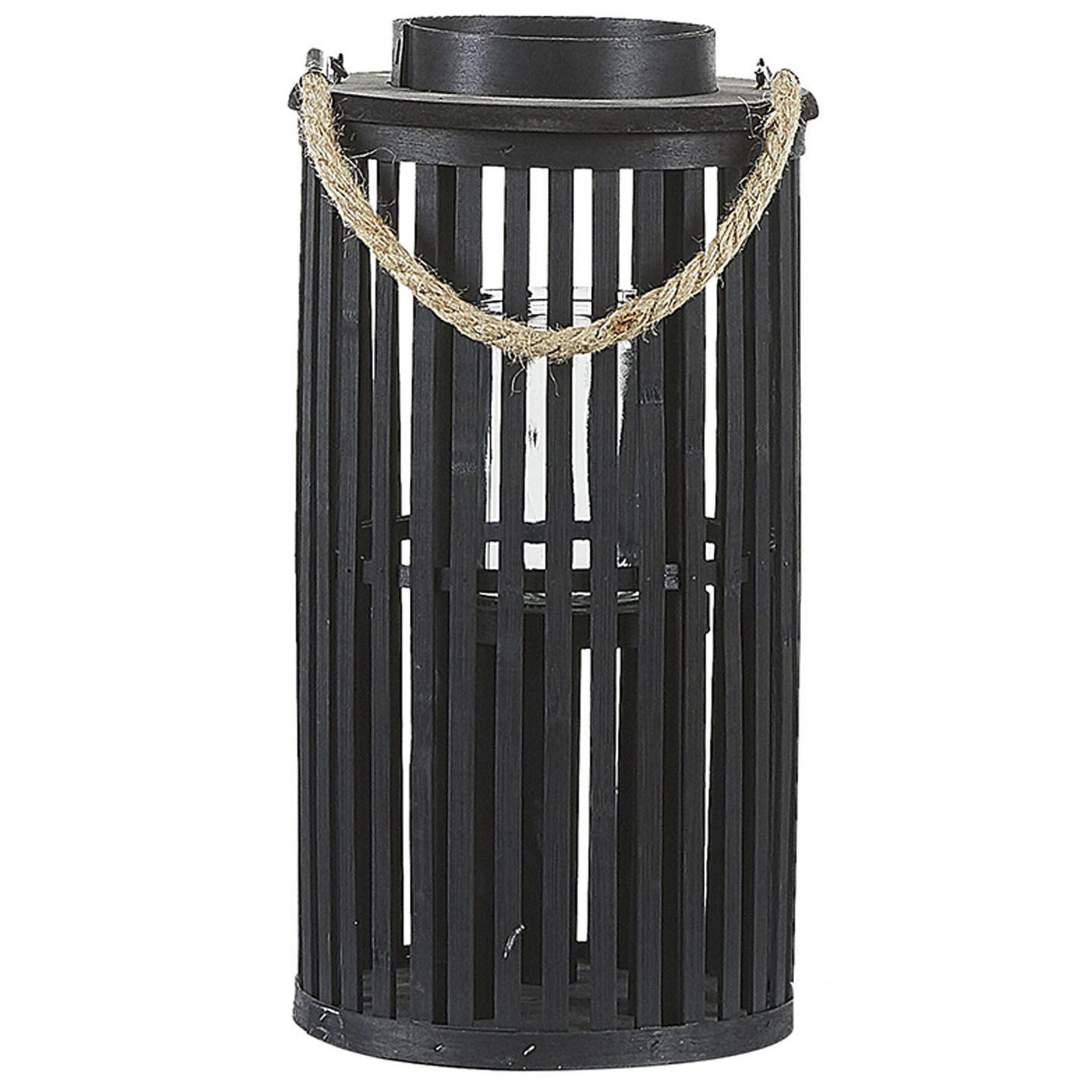 LATERNE Schwarz Luzon - Beige/Schwarz, Holz (21/40/21cm) - Beliani