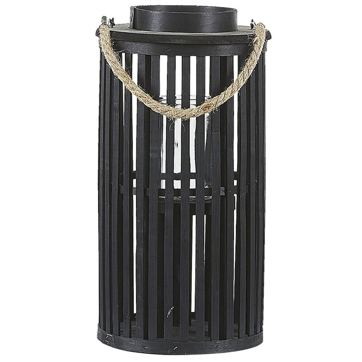 LATERNE Schwarz Luzon - Beige/Schwarz, Holz (21/40/21cm) - Beliani