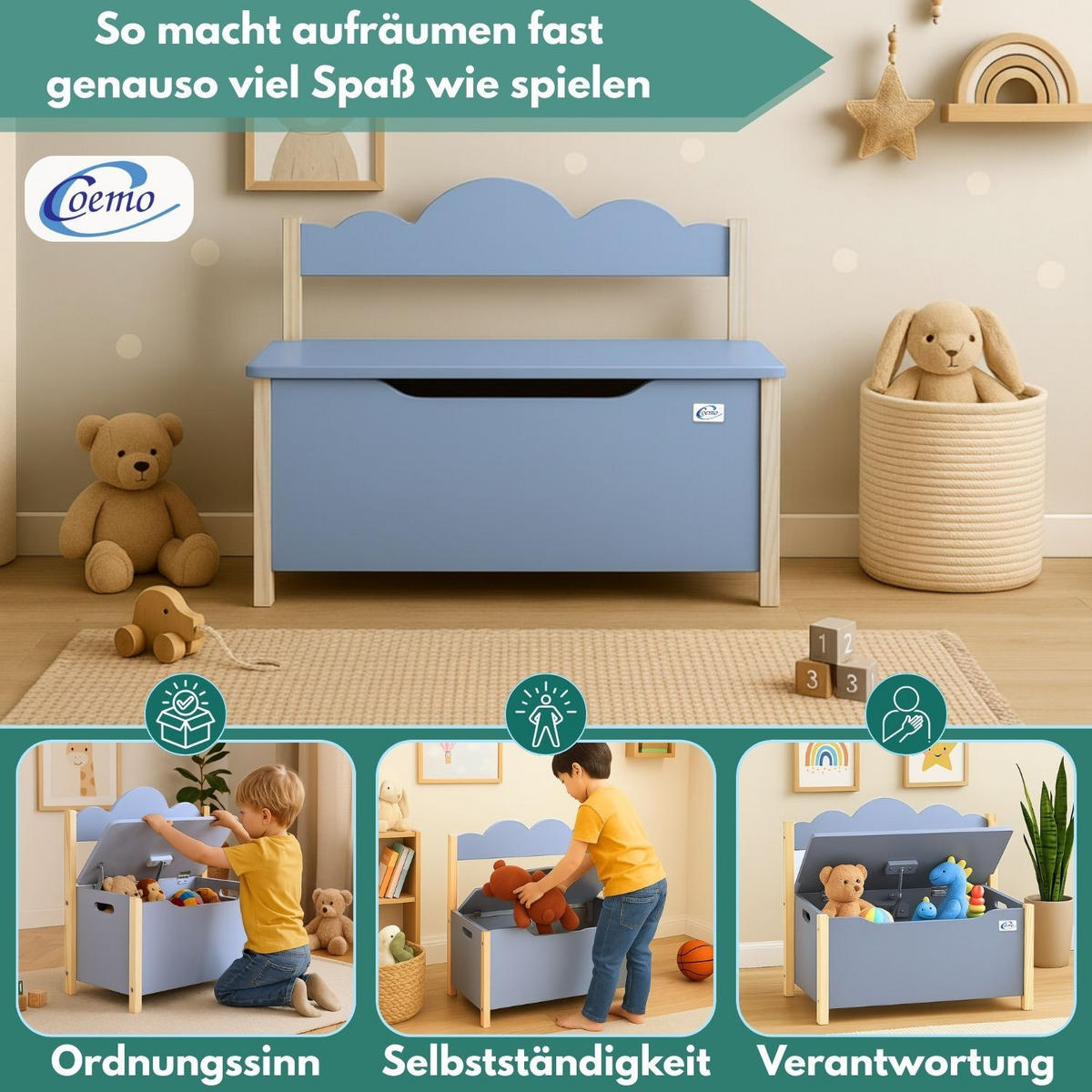 KINDERSITZBANK TRUDI Spielzeugtruhe in Grau - Grau, Holzwerkstoff (26/55/60cm) - Coemo