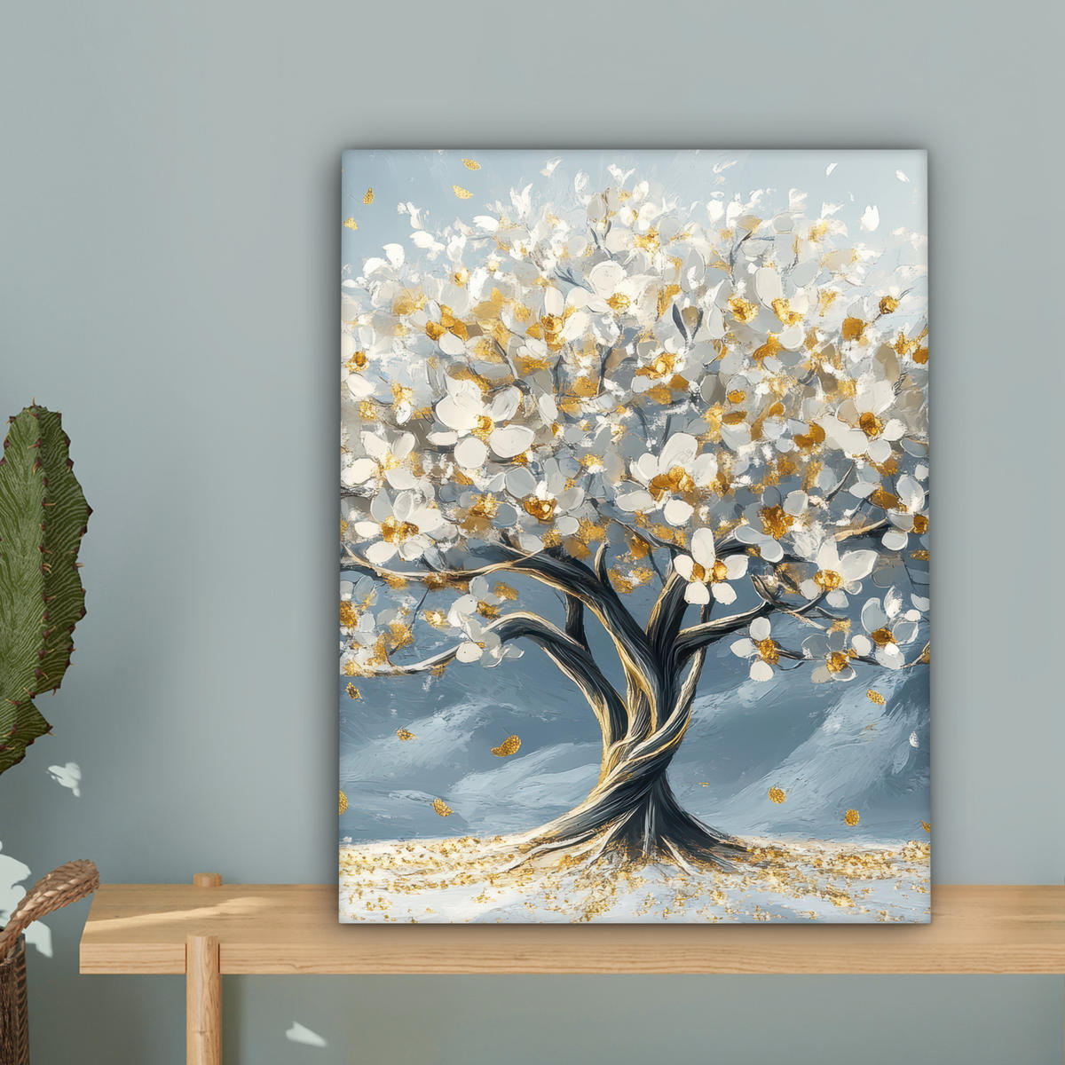 LEINWANDBILD Baum - Winter - Baum des Lebens - Modern - Gold 30x40 cm - Goldfarben, Textil (30/40cm) - MuchoWow