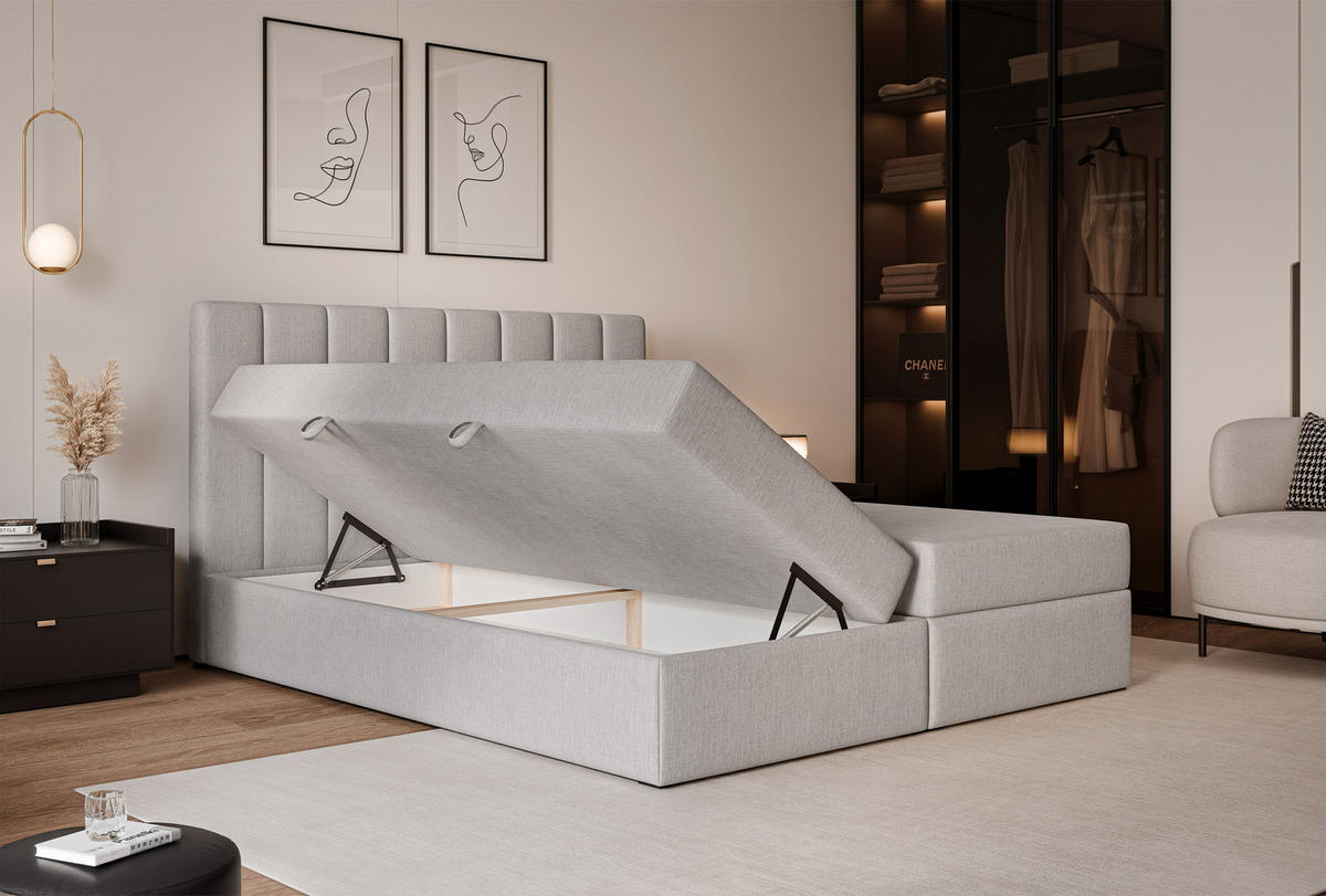 BOXBETT LEO 200/200 cm mit Matratze und Topper, Grau - Schwarz/Grau, Holzwerkstoff/Kunststoff (200/200cm) - Idohome