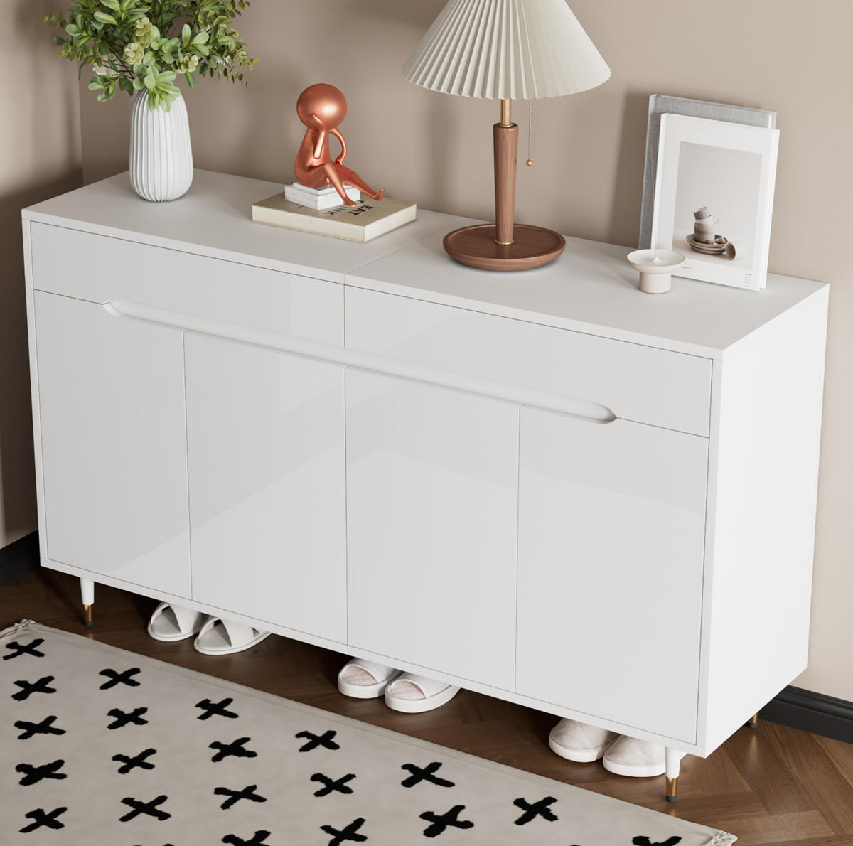 SCHUHSCHRANK 140/39/84 cm in Weiß mit 2 Türen und 2 Schubladen - Weiß, Holzwerkstoff (140/84/39cm) - Flora Grace
