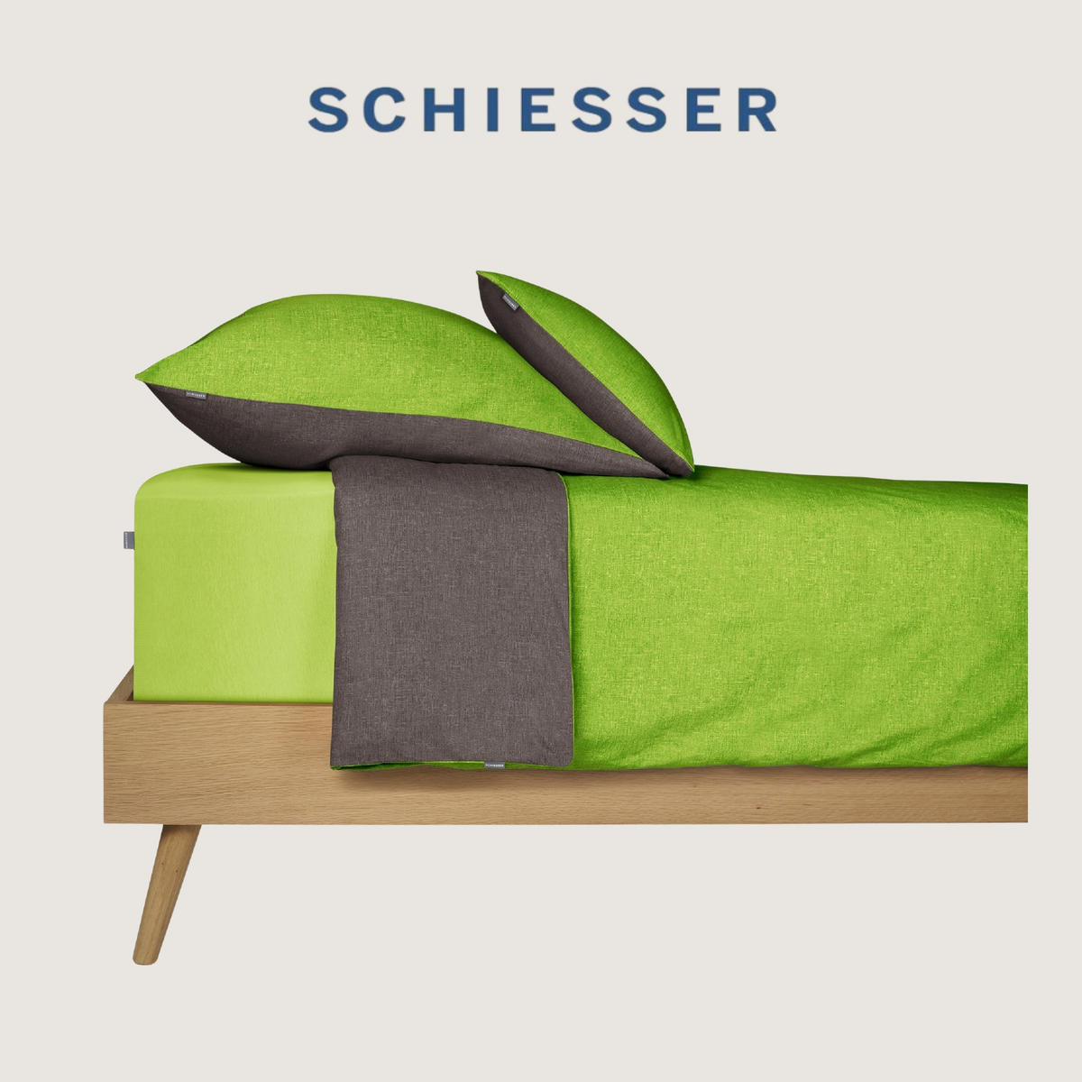 BETTWÄSCHESET Doubleface - Renforcé - 2-teilig - 155 x 220 cm - Grün-Dunkelgrau - Dunkelgrau/Grün, Textil (155/220cm) - SCHIESSER