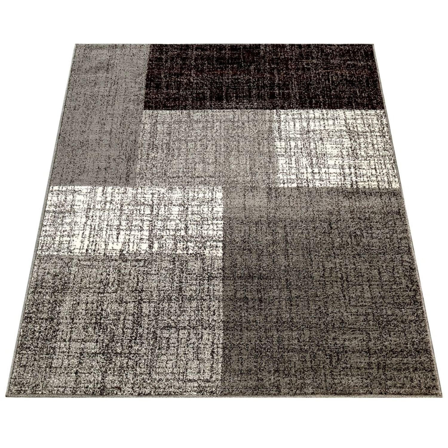 TEPPICH Kurzflor Geometrisches Blockmuster Wohnzimmer schmutzabweisend Grau Rechteckig 60x110 - Grau, Textil (60/110cm) - KADIMA DESIGN